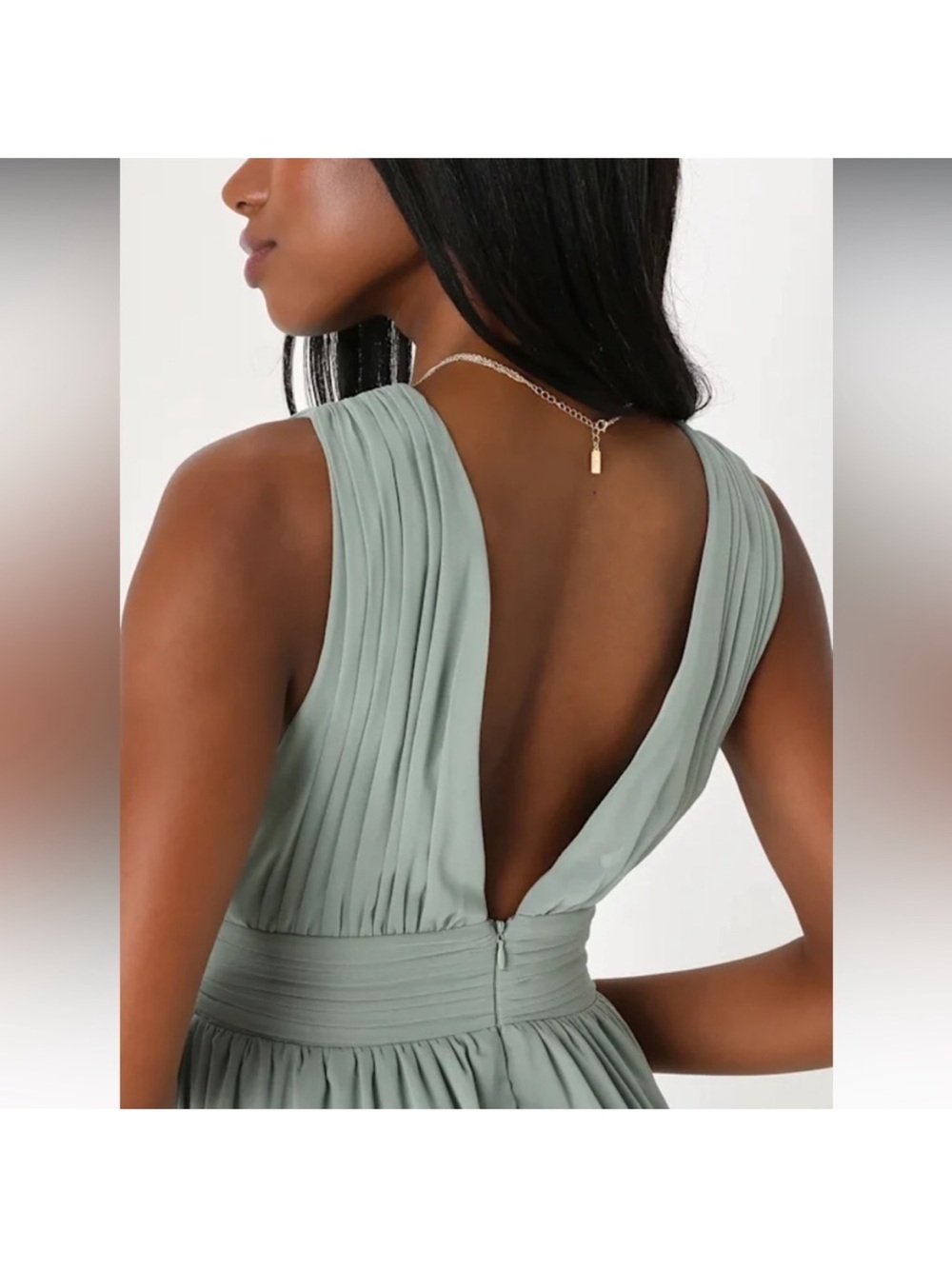 NWT Lulus Heavenly Hues Sage Brush Maxi Dress V Neck Plunge Neckline Size Small - Picture 3 of 5